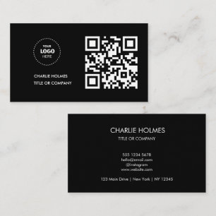 Carte De Visite Logo professionnel du code QR   Noir moderne profe