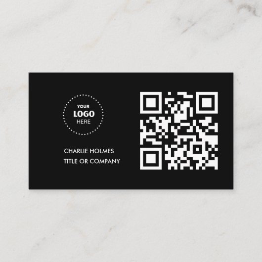 Carte De Visite Logo professionnel du code QR | Noir moderne profe (Devant)