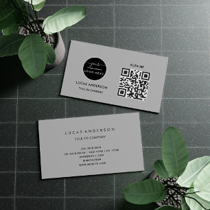 Carte De Visite Logo professionnel du code QR Noir moderne profe