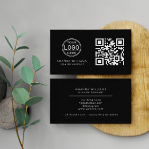 Carte De Visite Logo professionnel du code QR   Noir moderne profe