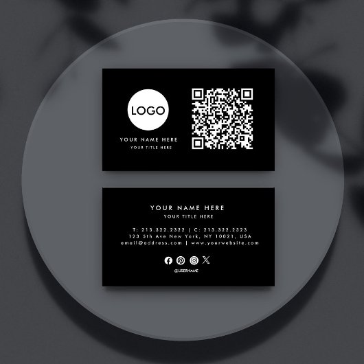 Carte De Visite Logo professionnel du code QR | Noir moderne profe