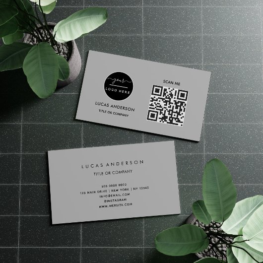 Carte De Visite Logo professionnel du code QR | Noir moderne profe