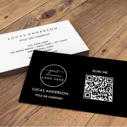 Carte De Visite Logo professionnel du code QR | Noir moderne profe