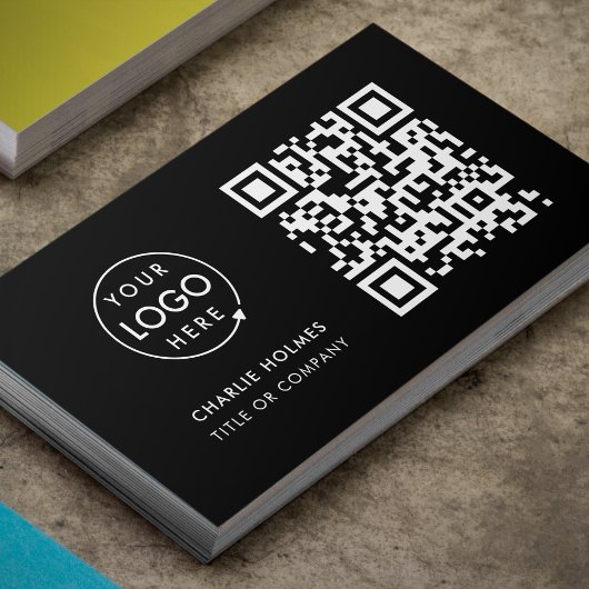 Carte De Visite Logo professionnel du code QR | Noir moderne profe