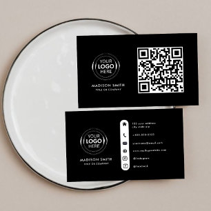 Carte De Visite Logo professionnel du code QR   noir moderne profe