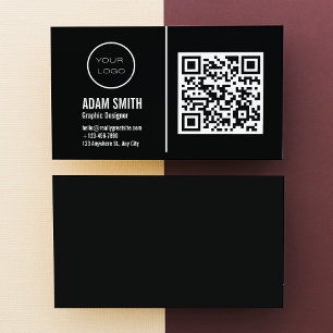 Carte De Visite Logo professionnel du code QR   Noir moderne profe