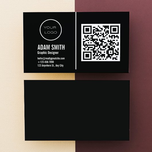 Carte De Visite Logo professionnel du code QR | Noir moderne profe