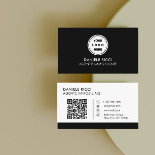 Carte De Visite Logo professionnel du code QR Noir moderne profe