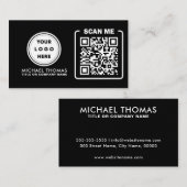 Carte De Visite Logo professionnel du code QR | Noir moderne profe (Devant / Derrière)