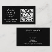 Carte De Visite Logo professionnel du code QR | Noir moderne profe (Devant / Derrière)