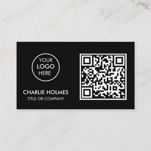 Carte De Visite Logo professionnel du code QR | Noir moderne profe (Devant)