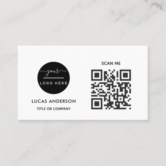Carte De Visite Logo professionnel du code QR | Noir moderne profe (Devant)