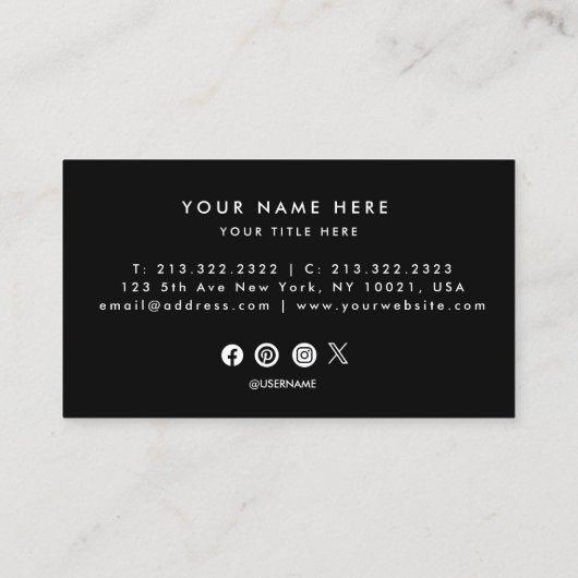 Carte De Visite Logo professionnel du code QR | Noir moderne profe (Dos)