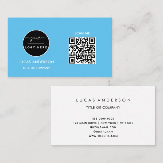 Carte De Visite Logo professionnel du code QR | Noir moderne profe (Devant / Derrière)