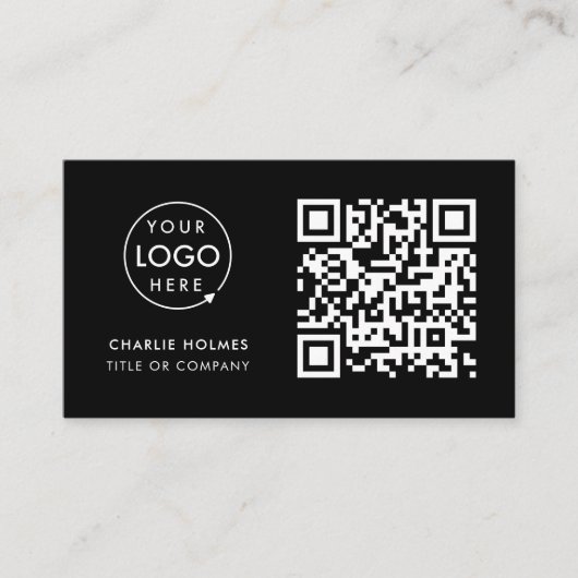 Carte De Visite Logo professionnel du code QR | Noir moderne profe (Devant)