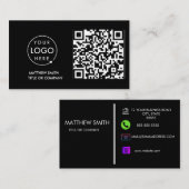 Carte De Visite Logo professionnel du code QR | Noir moderne profe (Devant / Derrière)