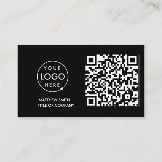 Carte De Visite Logo professionnel du code QR | Noir moderne profe (Devant)