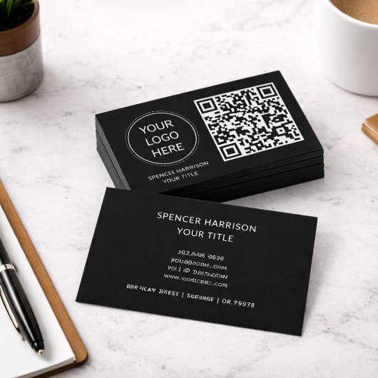 Carte De Visite Logo professionnel du code QR | Noir professionnel