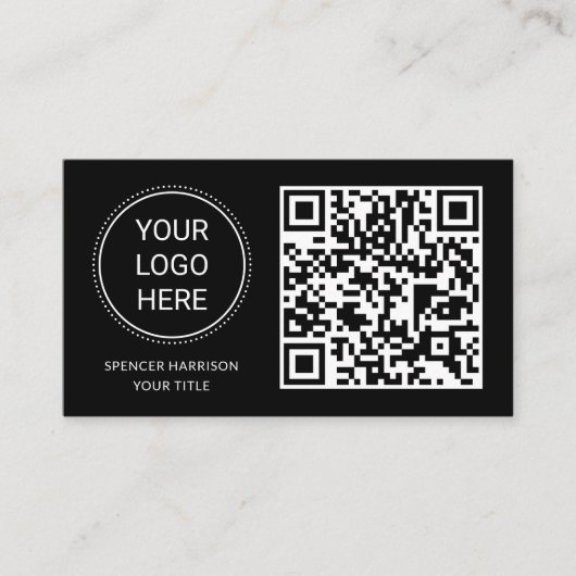 Carte De Visite Logo professionnel du code QR | Noir professionnel (Devant)