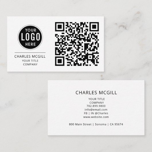 Carte De Visite Logo professionnel du code QR | Professionnel mode (Devant / Derrière)