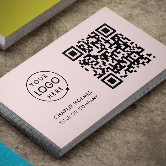 Carte De Visite Logo professionnel du code QR | Rose bleu moderne