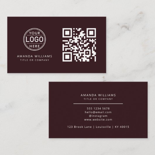 Carte De Visite Logo professionnel du code QR | Wine Modern Profes (Devant / Derrière)