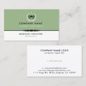 Carte De Visite Logo Professionnel Élégant Blanc Sage Vert Personn (Devant / Derrière)