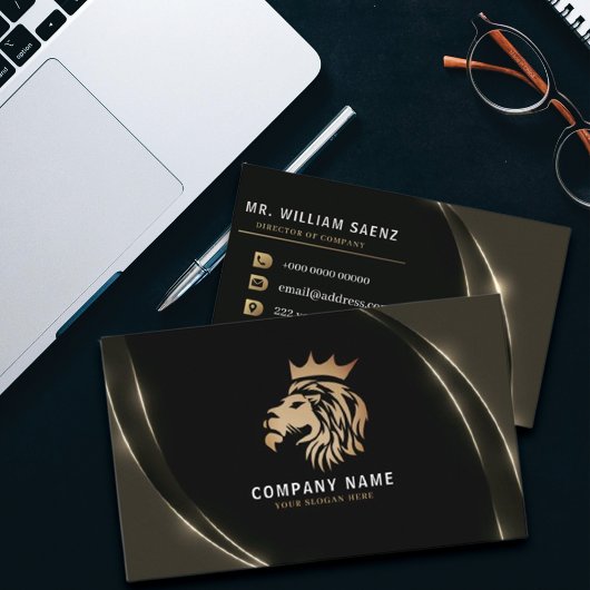 Carte De Visite Logo Professionnel Élégant Gold Lion