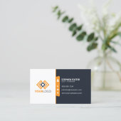 Carte De Visite Logo Professionnel Gras Bleu foncé/Orange (Debout devant)