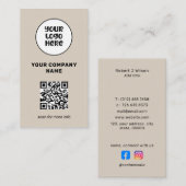 Carte De Visite Logo professionnel minimal Code QR Médias sociaux (Devant / Derrière)