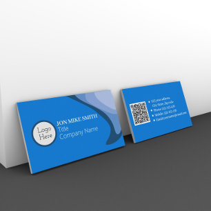 Carte De Visite Logo Professionnel Minimaliste, Code QR Bleu
