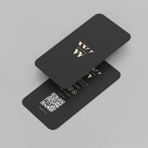 Carte De Visite Logo professionnel moderne W Monogram Black Gold