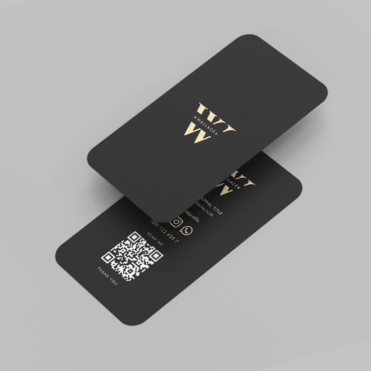 Carte De Visite Logo professionnel moderne W Monogram Black Gold