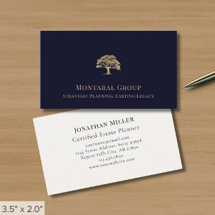 Carte De Visite Logo professionnel Navy Blue Gold Tree