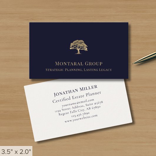 Carte De Visite Logo professionnel Navy Blue Gold Tree
