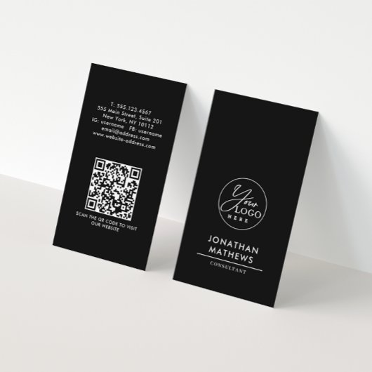 Carte De Visite Logo professionnel noir blanc Code QR