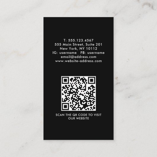 Carte De Visite Logo professionnel noir blanc Code QR (Dos)