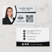 Carte De Visite Logo professionnel noir et blanc QR Code Photo (Devant / Derrière)