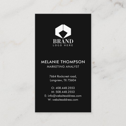 Carte De Visite Logo Professionnel Noir Luxe Minimal Moderne (Devant)