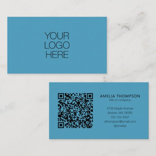 Carte De Visite Logo professionnel personnalisé Code QR bleu (Devant / Derrière)