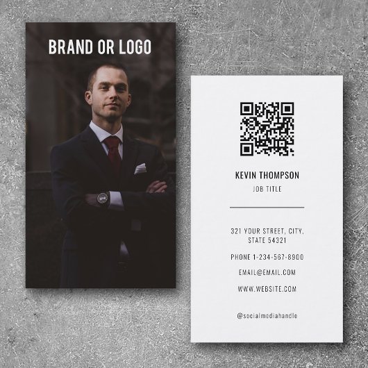 Carte De Visite Logo professionnel photo moderne Code QR