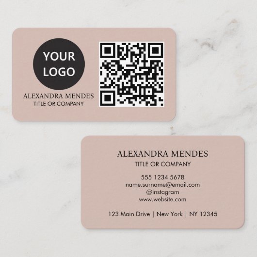 Carte De Visite Logo professionnel QR Code, Boho Beige Professiona (Devant / Derrière)