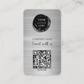 Carte De Visite Logo professionnel QR Code brossé Argent (Devant)