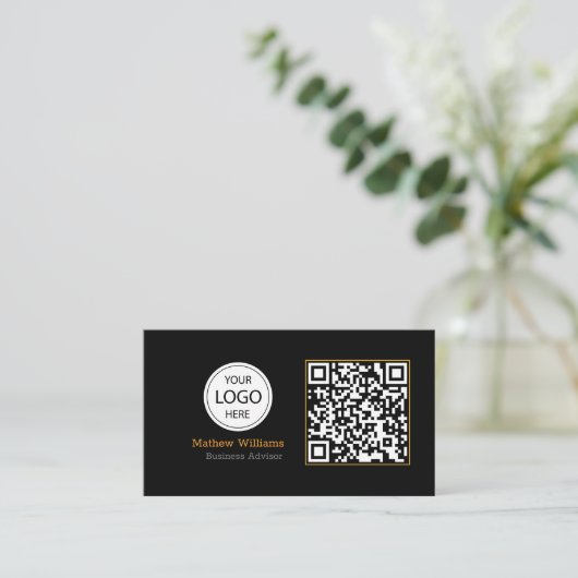 Carte De Visite Logo professionnel QR Code, Moderne | Black Monogr (Debout devant)