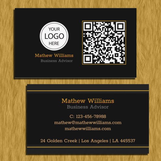 Carte De Visite Logo professionnel QR Code, Moderne | Black Monogr
