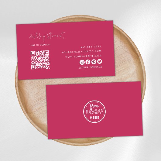 Carte De Visite Logo professionnel Qr Code Moderne Hot Rose