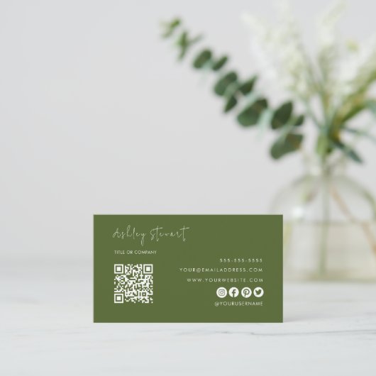 Carte De Visite Logo professionnel Qr Code Moderne Moss Green (Debout devant)