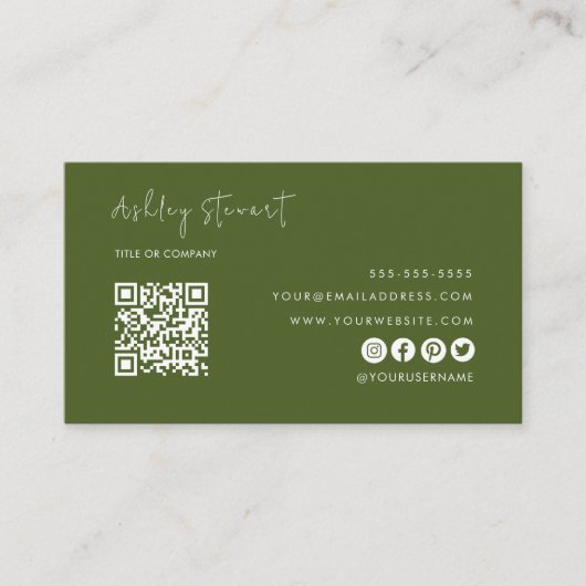 Carte De Visite Logo professionnel Qr Code Moderne Moss Green (Devant)