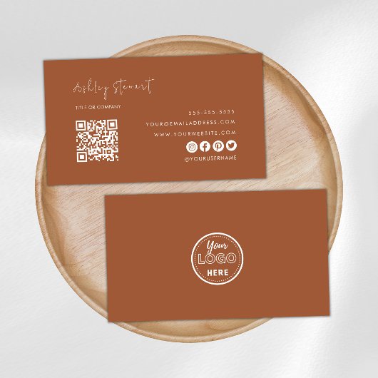 Carte De Visite Logo professionnel Qr Code Moderne Terracotta