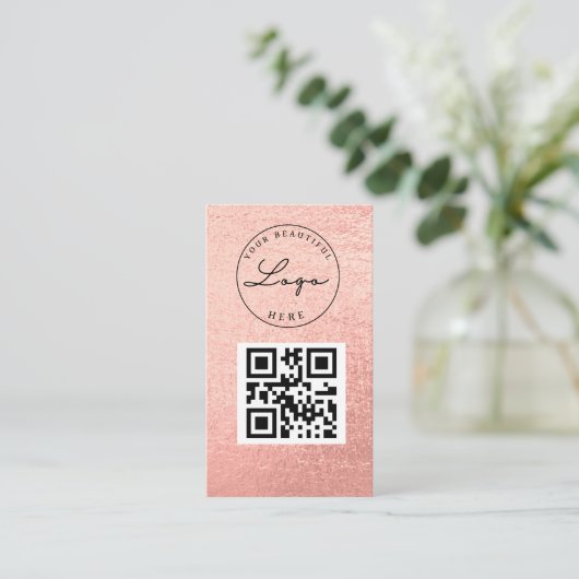 Carte De Visite Logo professionnel Rose Gold QR Code (Debout devant)